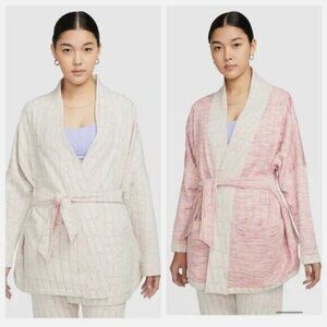 Women's Size 2XL XXL Nike Yoga Sweater Luxe Jacquard Jacket Robe Cream Cardigan